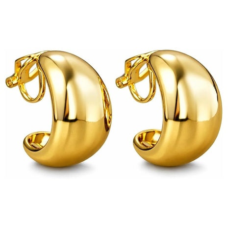 14K Gold Chunky Vintage Clip On Hoop Earrings