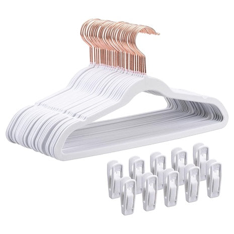30 Slim Velvet Kids Hangers with 10 Hanger Clips