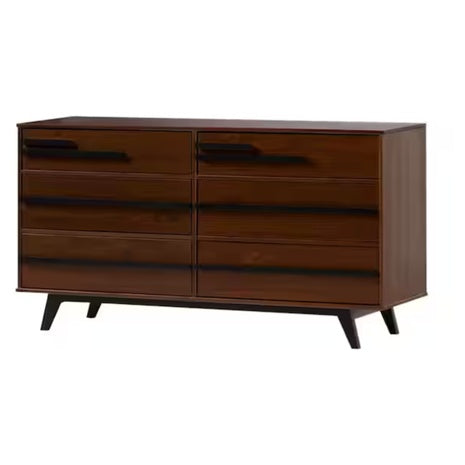 60" Modern Two-Tone Accented Walnut Solid Wood Dresser