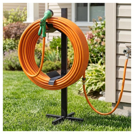 Garden Hose Reel Holder Stand With Ground Stakes