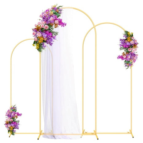 3 Piece Gold Metal Arch Backdrop Stand Set (4FT, 5FT, 6FT)