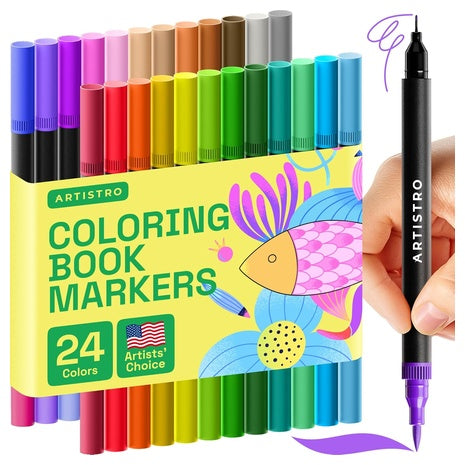 24 Dual Tip Brush & Fineliner Marker Pens