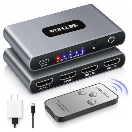 HDMI Switch 3-in-1 Out 4K 60Hz Low-Latency HDMI Switcher With Remote