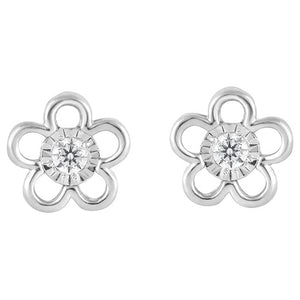 Brilliant Diamond Lab Grown Diamond Accent Flower Earrings in Sterling Silver