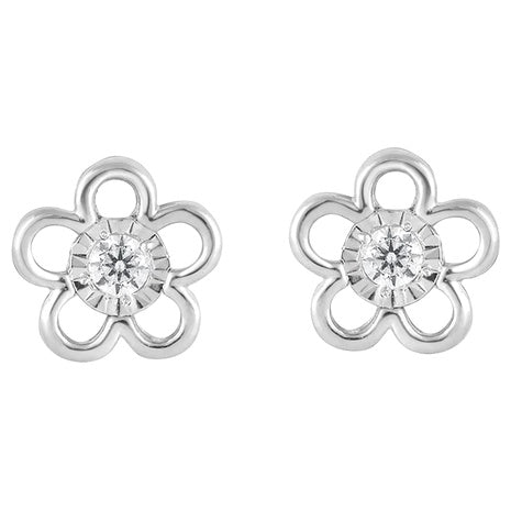 Brilliant Diamond Lab Grown Diamond Accent Flower Earrings in Sterling Silver