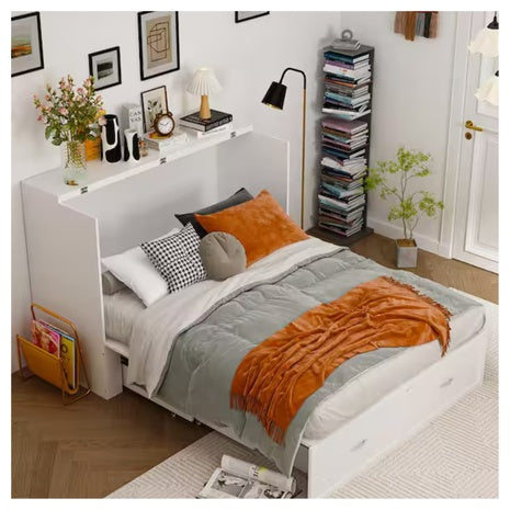 Full Murphy Bed W/ Chest Of Drawers & USB Charging Station