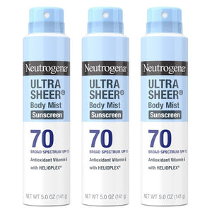 3 Neutrogena Ultra Sheer Dry-Touch Sunscreen Sprays (SPF 70, 5oz)