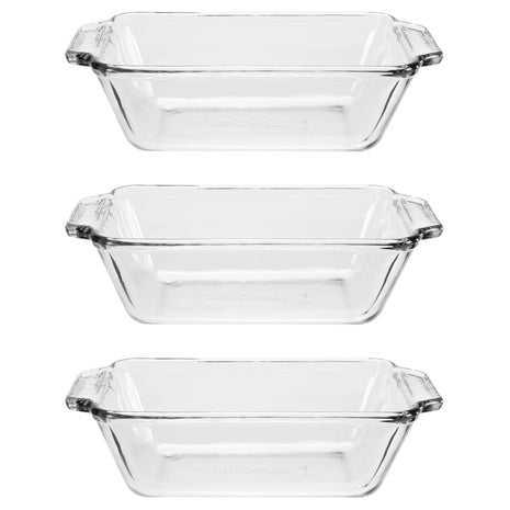 3 Anchor Hocking Glass 1.5 Quart Loaf Pans