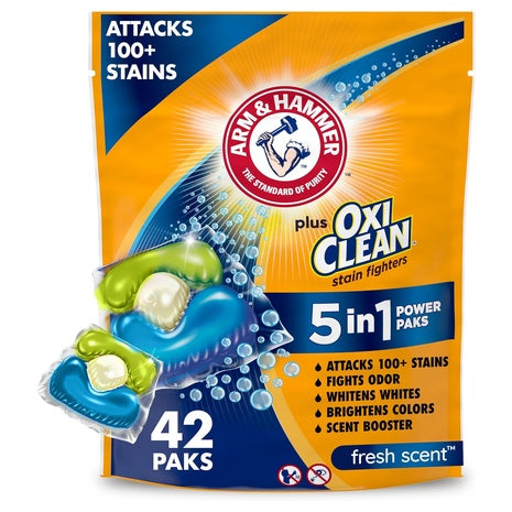 42 Arm & Hammer Plus OxiClean 5-in-1 Laundry Detergent Power Paks
