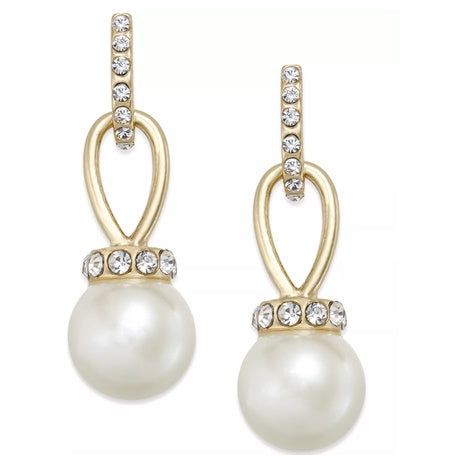 Charter Club Imitation Pearl and Pavé Drop Earrings