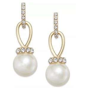 Charter Club Imitation Pearl and Pavé Drop Earrings