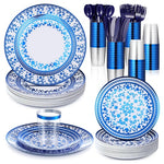 150 Piece Blue and White Floral Disposable Dinnerware Set