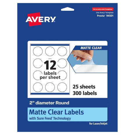 300 Avery Matte Clear Round 2" Labels