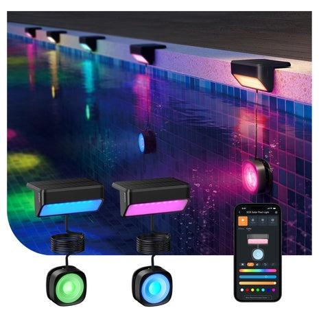 2-Pack IP68 Waterproof Dual-Zone App Control Smart Solar Pool Lights