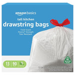 90 Amazon Basics 13 Gallon Flextra Strength Tall Kitchen Drawstring Trash Bags, 10% Post Consumer Recycled, White, Fresh Scent