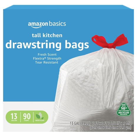 90 Amazon Basics 13 Gallon Tall Drawstring Trash Bags