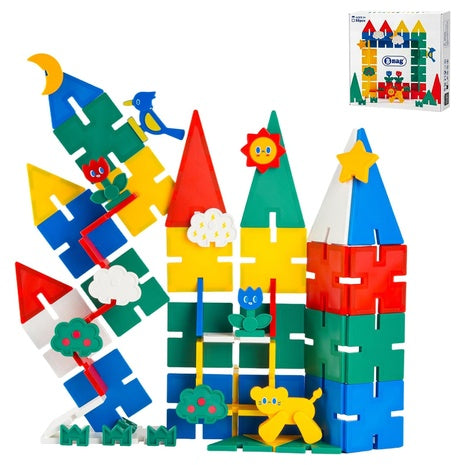 58 Piece Groove-Interlocking Magnetic Tiles Set With Lion & Weather Pieces