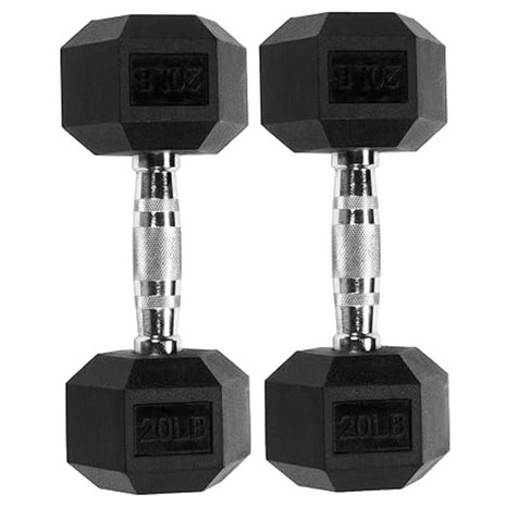 Signature Fitness Rubber Encased Hex Dumbbell (20LB/25LB Pair)