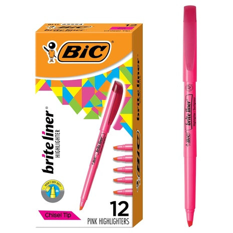 12 BIC Brite Liner Chisel Tip Highlighters