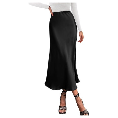 Satin High Waist A-Line Midi Skirt (20 Colors)