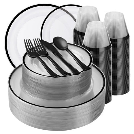 700 Piece Black & Clear Disposable Dinnerware Set