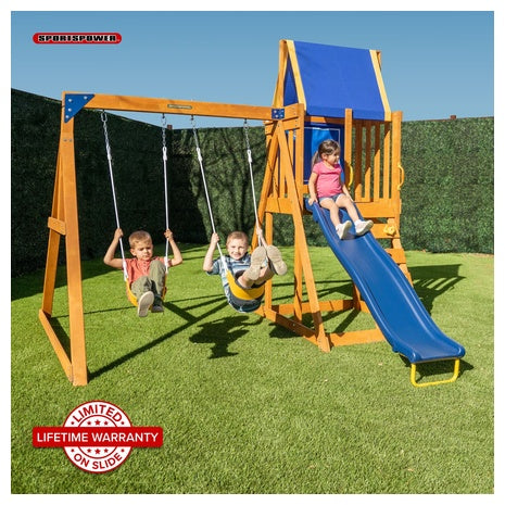 North Peak Wooden  Play Fort with Sling Swings & Slide