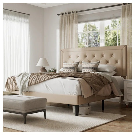 Mercury Row Hegg Linen Tufted Upholstered Platform Bed W/Wood Slats Headboard