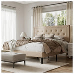 Mercury Row Hegg Linen Tufted Upholstered Platform Bed W/Wood Slats Headboard