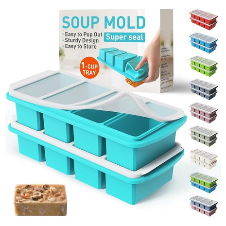 2-Pack 4-Compartment Socisen Silicone Freezer Trays