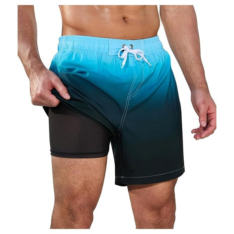 Men's Swim Trunks with Compression Liner & Zipper Pockets