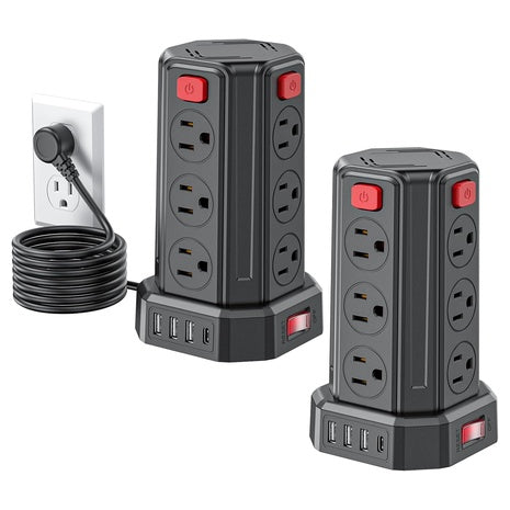 2-Pack SMALLRT Power Strip Surge Protector Tower