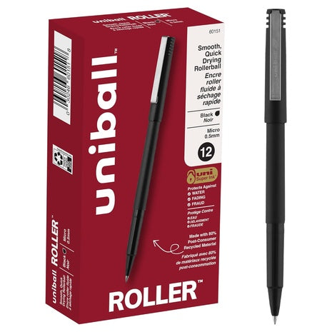 12 Uniball Roller Rollerball Pens