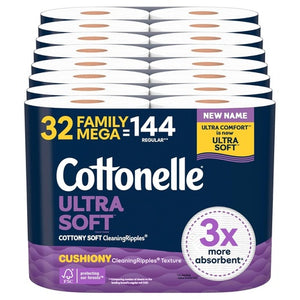 32 Mega Rolls (=144 Reg) Cottonelle Ultra Soft Toilet Paper