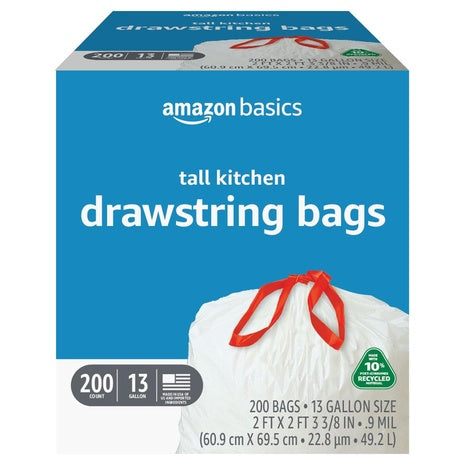 200 Amazon Basics 13 Gallon Drawstring Trash Bags