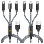 2-Pack MFi Certified 3-in-1 Nylon Braided Multi Charging Cables