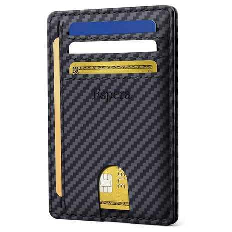 Men's Slim Minimalist RFID Blocking Front Pocket Wallet (Carbon Fiber Black)