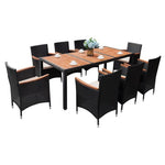 9-Piece Tozey Acacia And Wicker Outdoor Dining Set With Beige Cushions