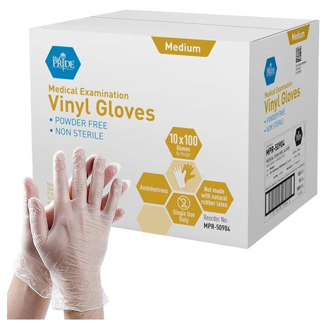 1,000 MedPride Large Vinyl Exam Gloves