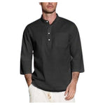 Men's Cotton Linen Henley 3/4 Roll Sleeve Casual Shirt (2 Colors)
