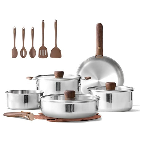 19-Piece Carote Stainless Steel Cookware Set with Detachable Handles