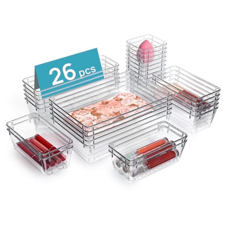 26-Piece Clear Plastic Stackable Organizer Bins (2-colors)
