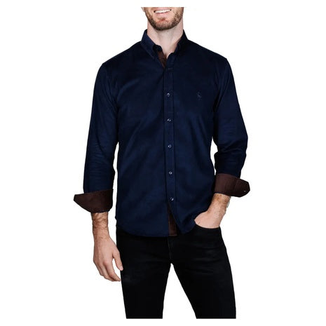 TailorByrd Men's Corduroy Button-Up Shirt (Cream Or Navy)