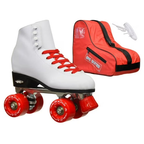 Epic Classic White/Red Quad Roller Skates Package