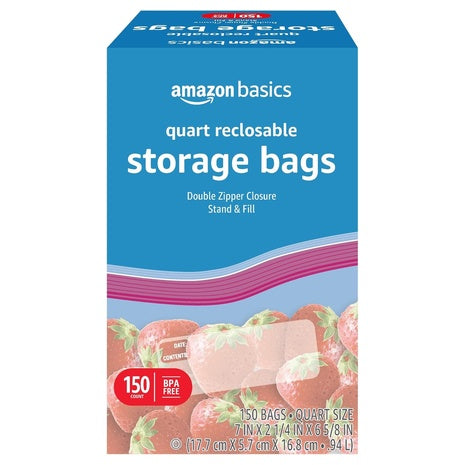 150-Count Amazon Basics Double Zipper Food Storage Bags (Quart)
