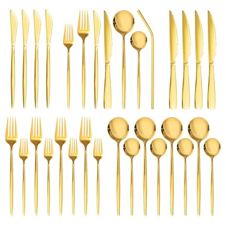 24-Piece Gold Stainless Steel Silverware Set