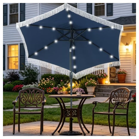7.5-Ft Fringe Patio Umbrella With LED Lights