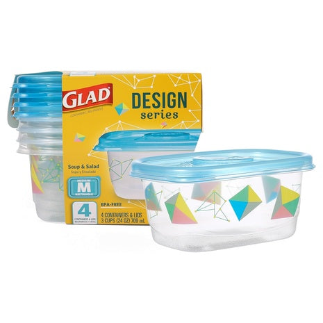 4-Count 24 oz Glad GladWare Design Series Food Storage Containers W/ Lids