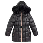 Michael Kors Girls Active Belted Stadium Puffer Coat w/ Faux-Fur Trim