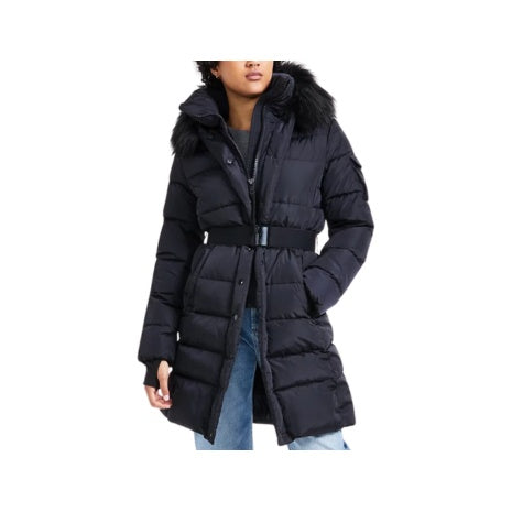 S13 Women's Chalet Faux-Fur-Trim Hooded Belted Puffer Coat