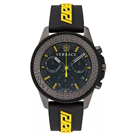 Versace Men's Swiss Chronograph Greca Action Yellow & Black Silicone Strap Watch